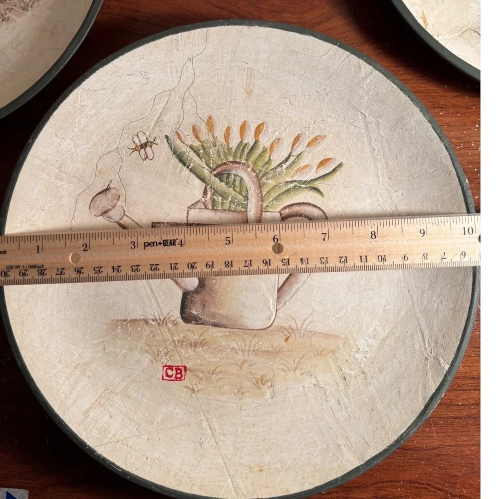 Set of 3 Decorative Plates Garden Watering Can Pots Flowers‎ Rustic Cheri Blum - Picture 8 of 10
